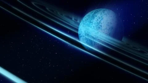 Abstract blue space planet with a round asteroid belt ring  futuristic hi-t.. Stock Illustration