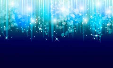 Abstract blue sparkling bokeh background with icicles and glowing stars. Ilustração Stock