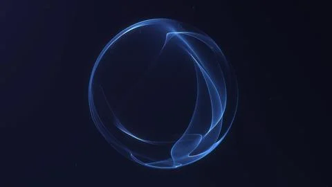 Abstract blue sphere made of flowing light threads and wireframe particles .. イラスト素材