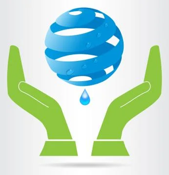 Abstract blue sphere with water drops. Stock Illustration