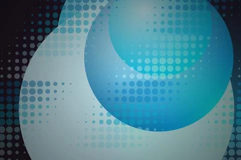 Abstract blue spheres with dotted pattern on dark background Stock Illustration