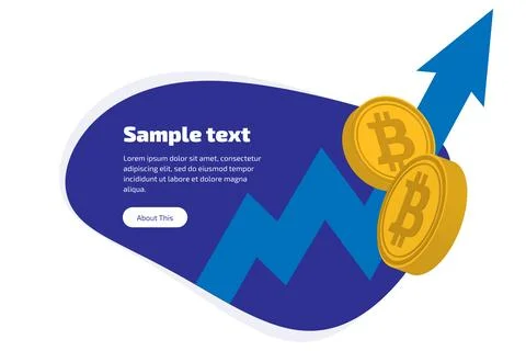 Abstract blue spot with space for text and blue bitcoin growth arrow and two Stock Illustration