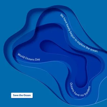 Abstract blue square flyer in cut paper style. Cutout sea wave template for for Stock Illustration