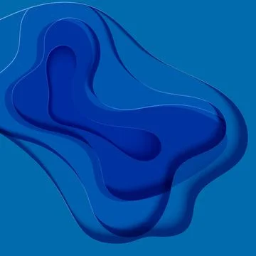Abstract blue square flyer in cut paper style. Cutout sea wave template for for Stock Illustration