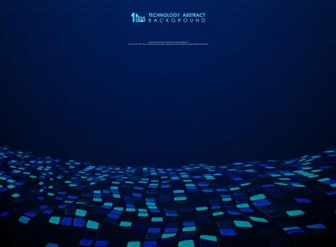 Abstract blue square flying pattern design of technology background. Illustrazione stock