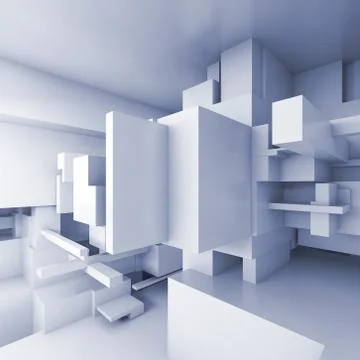 Abstract blue square high-tech interior 3d art Illustrazione stock
