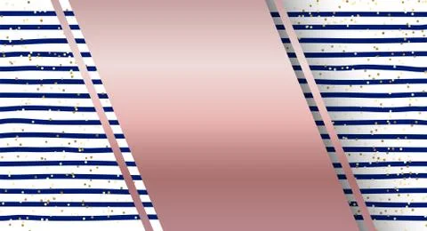 Abstract blue stripes pattern and gold glitter background with pink gold labe Stock Illustration