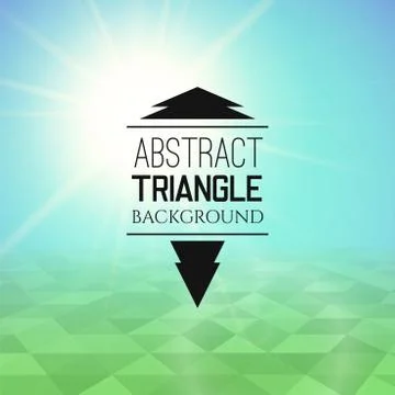 Abstract blue sunset with green triangle field, perspetive pattern in sunny fog Stock Illustration