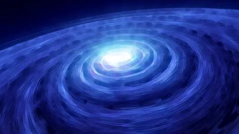 Abstract blue swirling twisted vortex energy cosmic galactic bright glowing.. Stock Illustration