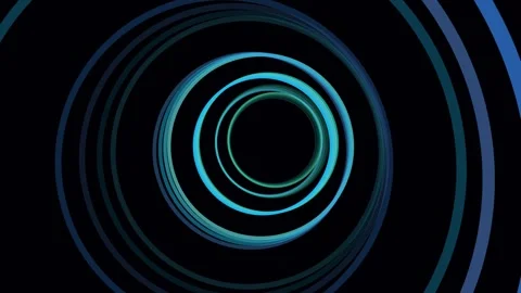 Abstract Blue Teal Concentric Circles Moving Digital Tunnel Black Backgroun.. 库存影片 343697005