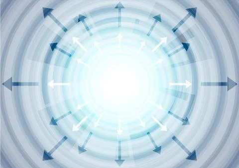 Abstract blue tech arrows and circles background Illustrazione stock