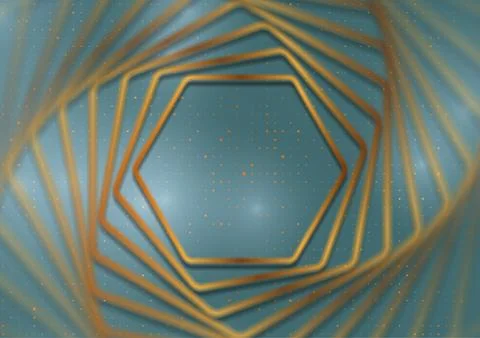 Abstract blue tech background with golden hexagons Stock Illustration