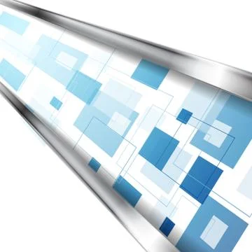 Abstract blue tech squares with silver stripes background イラスト素材