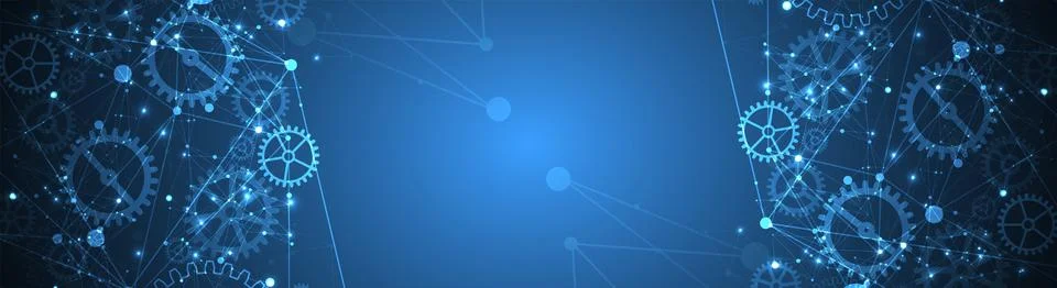 Abstract blue technological background. Structure square pattern with cogwhee Stock Illustration