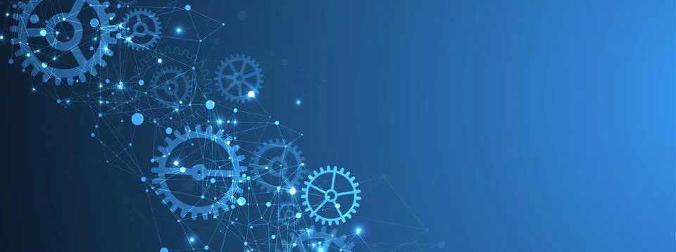 Abstract blue technological background. Structure square pattern with cogwhee 스톡 일러스트