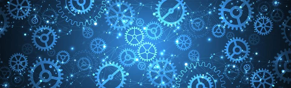 Abstract blue technological background. Structure square pattern with cogwhee Stock Illustration