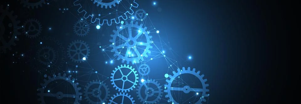 Abstract blue technological background. Structure square pattern with cogwhee Illustrazione stock