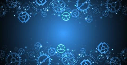 Abstract blue technological background. Structure square pattern with cogwhee Stock Illustration