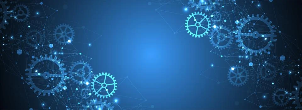 Abstract blue technological background. Structure square pattern with cogwhee Stockillustratie