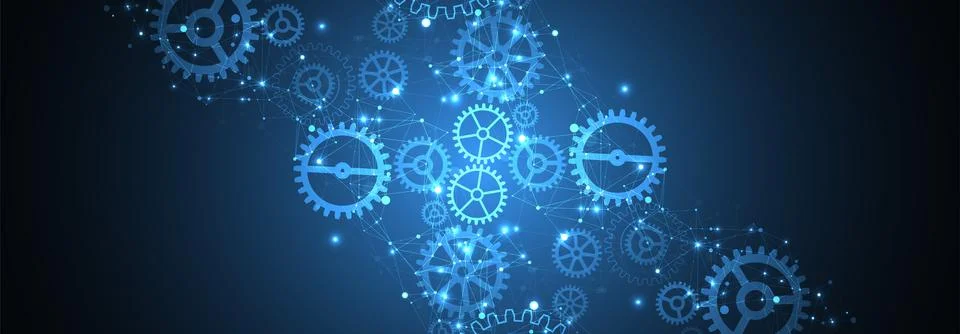 Abstract blue technological background. Structure square pattern with cogwhee Stock Illustration