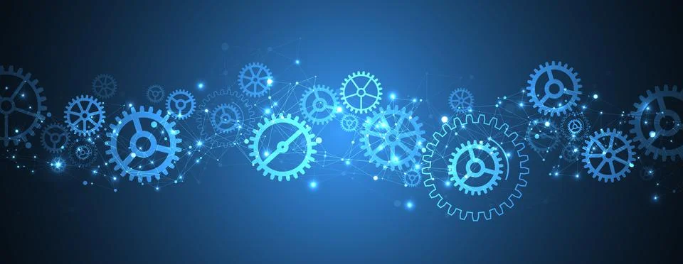 Abstract blue technological background. Structure square pattern with cogwhee Stock Illustration