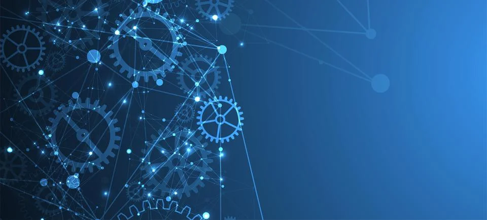 Abstract blue technological background. Structure square pattern with cogwhee Illustrazione stock