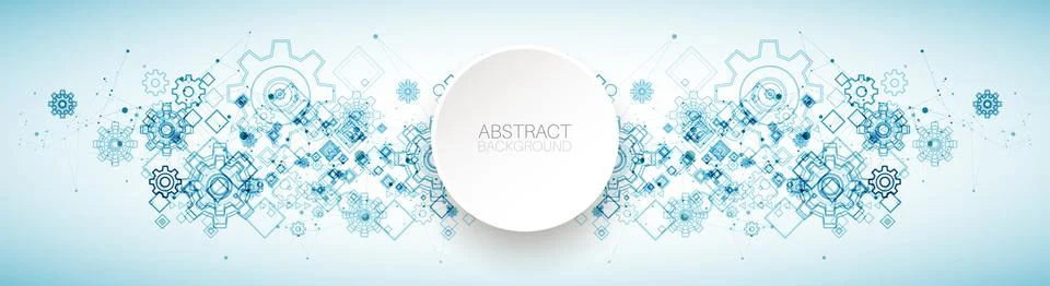 Abstract blue technological background. Structure square pattern with cogwhee Illustrazione stock