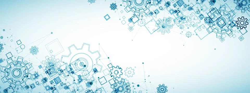 Abstract blue technological background. Structure square pattern with cogwhee Stock Illustration