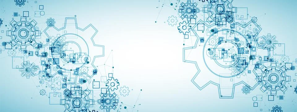 Abstract blue technological background. Structure square pattern with cogwhee Illustrazione stock