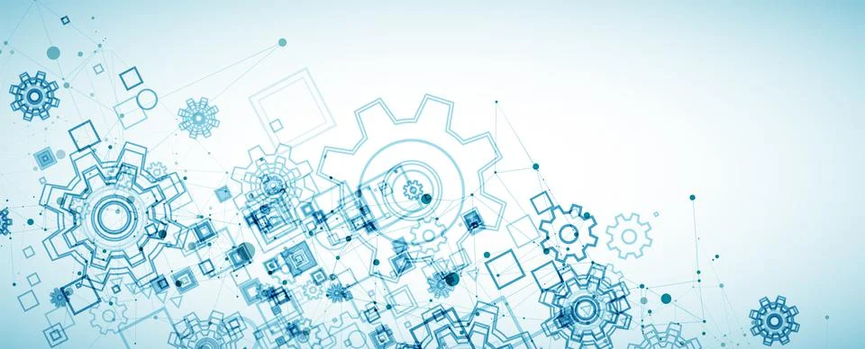 Abstract blue technological background. Structure square pattern with cogwhee Stock Illustration