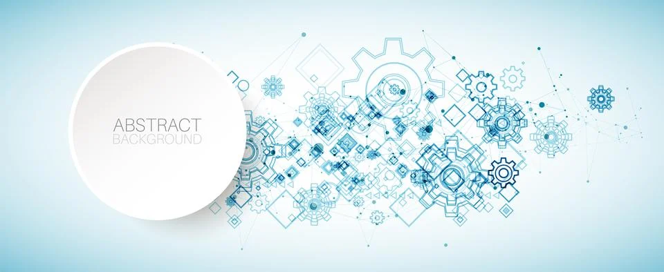 Abstract blue technological background. Structure square pattern with cogwhee Stock Illustration