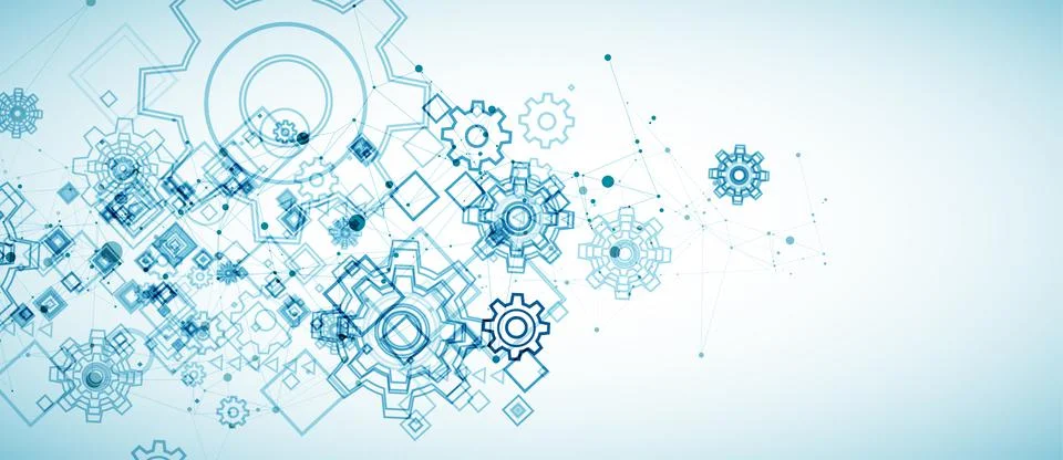 Abstract blue technological background. Structure square pattern with cogwhee Stock Illustration