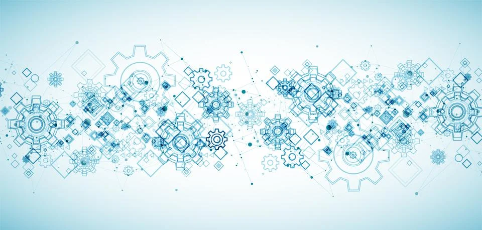 Abstract blue technological background. Structure square pattern with cogwhee Stock Illustration