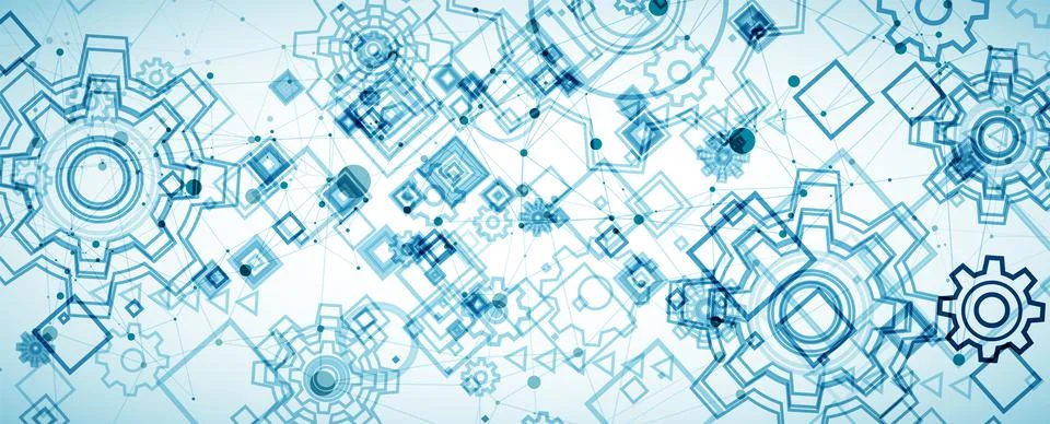 Abstract blue technological background. Structure square pattern with cogwhee Stock Illustration