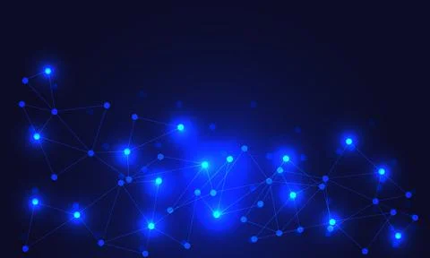 Abstract blue technology background with connecting dots and lines global net Stock Illustration