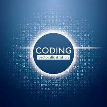 Abstract Blue Technology Background with Different Letters. 스톡 일러스트