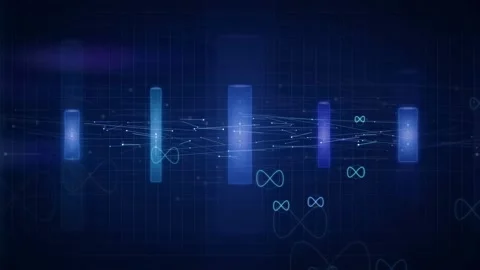 Abstract Blue Technology Background with Digital Equalizer Bars and Infinity Stock Footage 341071321