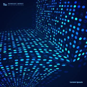 Abstract blue technology circle dots pattern line of digital cover background Stock Illustration