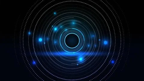 Abstract blue technology circle interface with glowing digital data points .. Stock Illustration