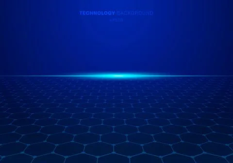 Abstract blue technology hexagon pattern on background with light explode. Stock Illustration