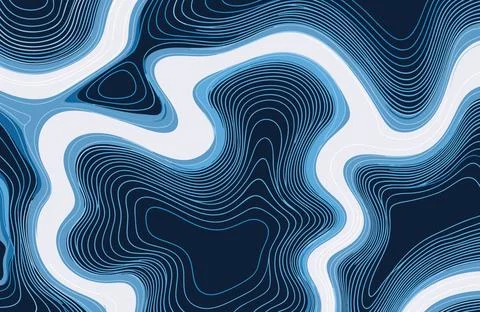 Abstract blue topographic map with wavy lines and contours Stock Illustration
