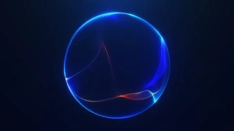 Abstract blue transparent sphere with cyan neon edges and smooth liquid lig.. Stock Illustration