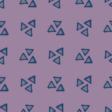 Abstract blue triangle seamless pattern on purple background. Geometric trian 스톡 일러스트