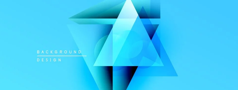 Abstract blue triangles overlap creating dynamic background. Gradient shades add Illustrazione stock