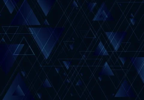 Abstract blue triangles shape and lines on black background for business tech Stock Illustration