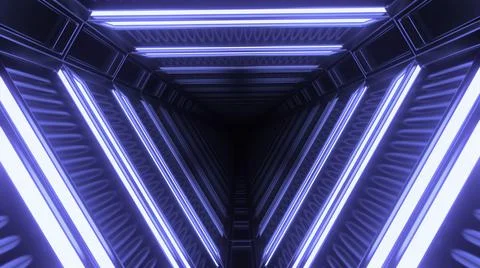 Abstract blue triangular tunnel of neon blue color, seamless loop. Design Stock Illustration