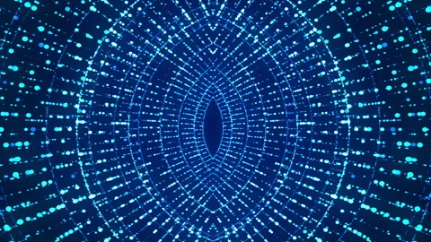 Abstract Blue Tunnel Loop  Futuristic Digital Particles Zooming Out 스톡 동영상 332335883