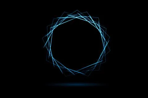 Abstract blue tunnel with wireframe polygonal element on black background Stock Illustration