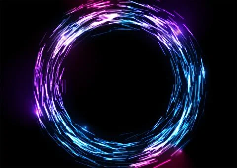 Abstract blue ultraviolet tech glowing neon ring background with glitch effec Illustrazione stock