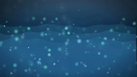 Abstract blue underwater background with floating bubbles and flowing waves in Stock Footage 343436577